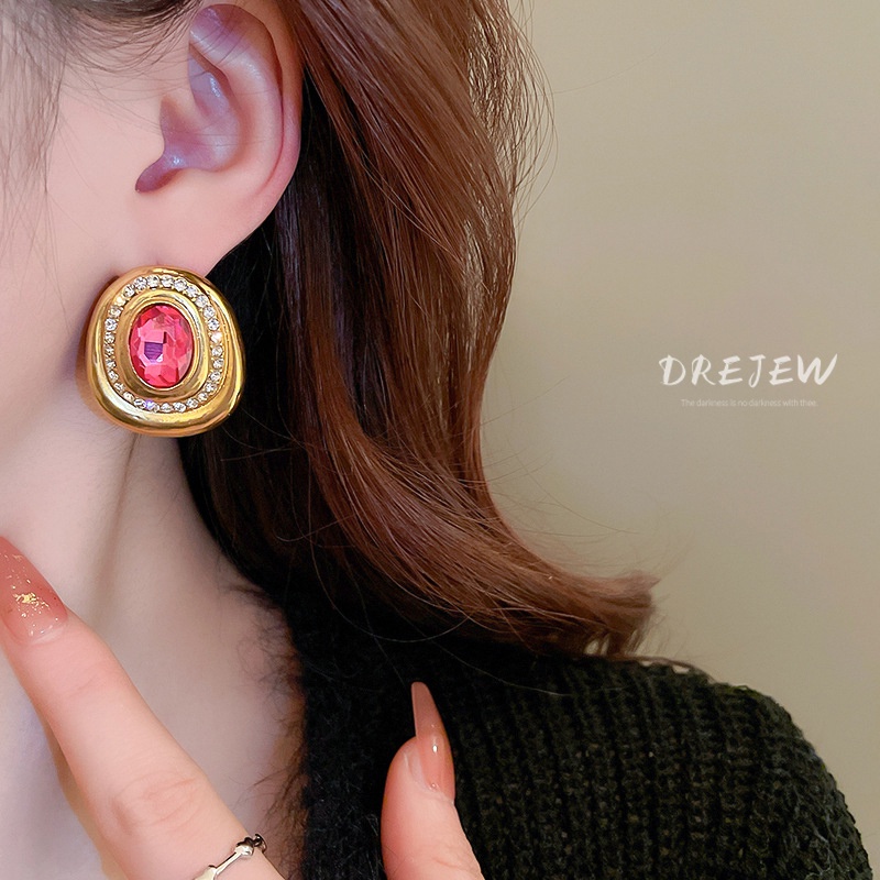 DREJEW Khuyên tai hình oval dát đá zircon phong cách Mỹ thời trang cho nữ