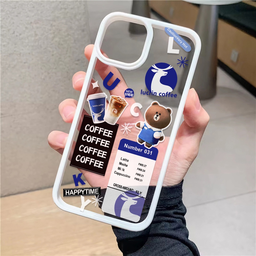 Ốp Điện Thoại Nhựa Acrylic Cứng Trong Suốt In Hình Gấu Cà Phê Cho iphone 14promax 11 13 12 7Plus 8 X XS Max