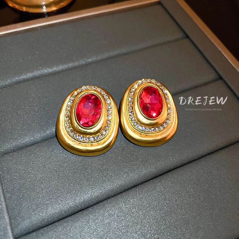 DREJEW Khuyên tai hình oval dát đá zircon phong cách Mỹ thời trang cho nữ
