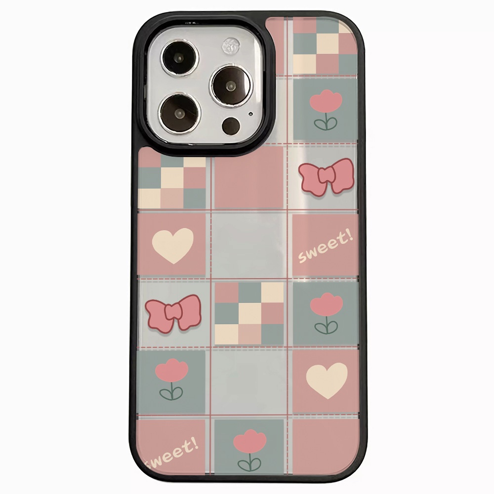 Ốp Điện Thoại Nhựa Acrylic Cứng Trong Suốt In Họa Tiết Kẻ Ô Trái Tim Cho iphone 14promax 11 13 12 7Plus 8 X XS Max