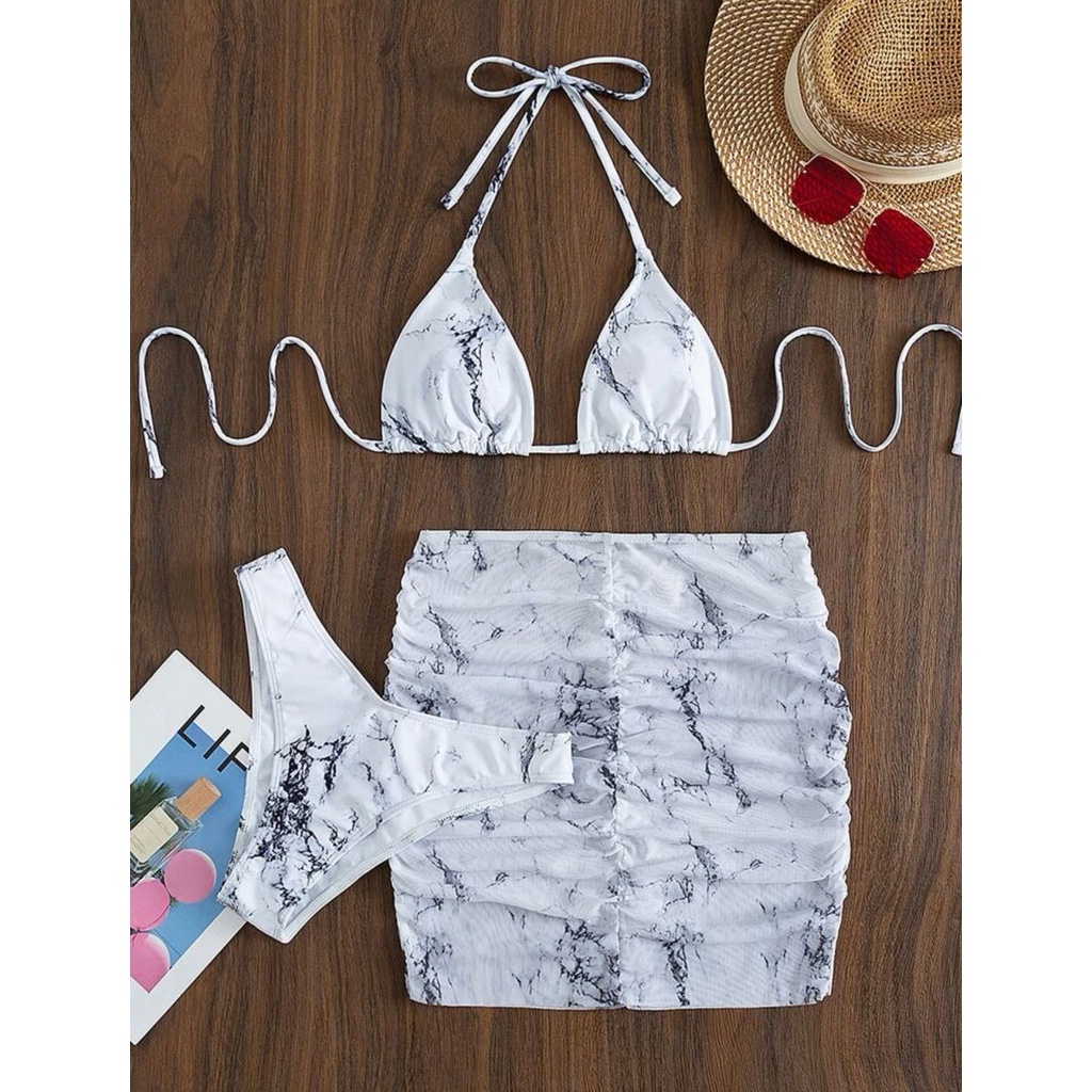 (MớI) Bikini Ba MảNh In HọA TiếT Đá Hoa