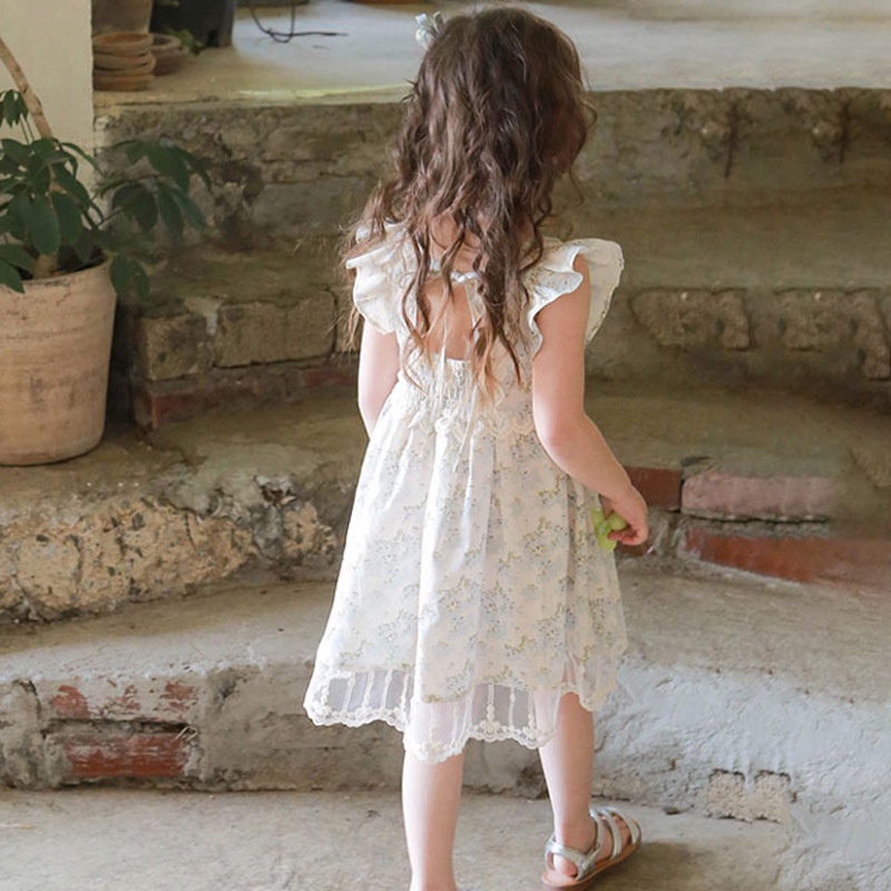 Đầm Hai Dây Phối Ren Hoa Thời Trang Mùa Hè Hàn Quốc 2023 Cho Bé Gái