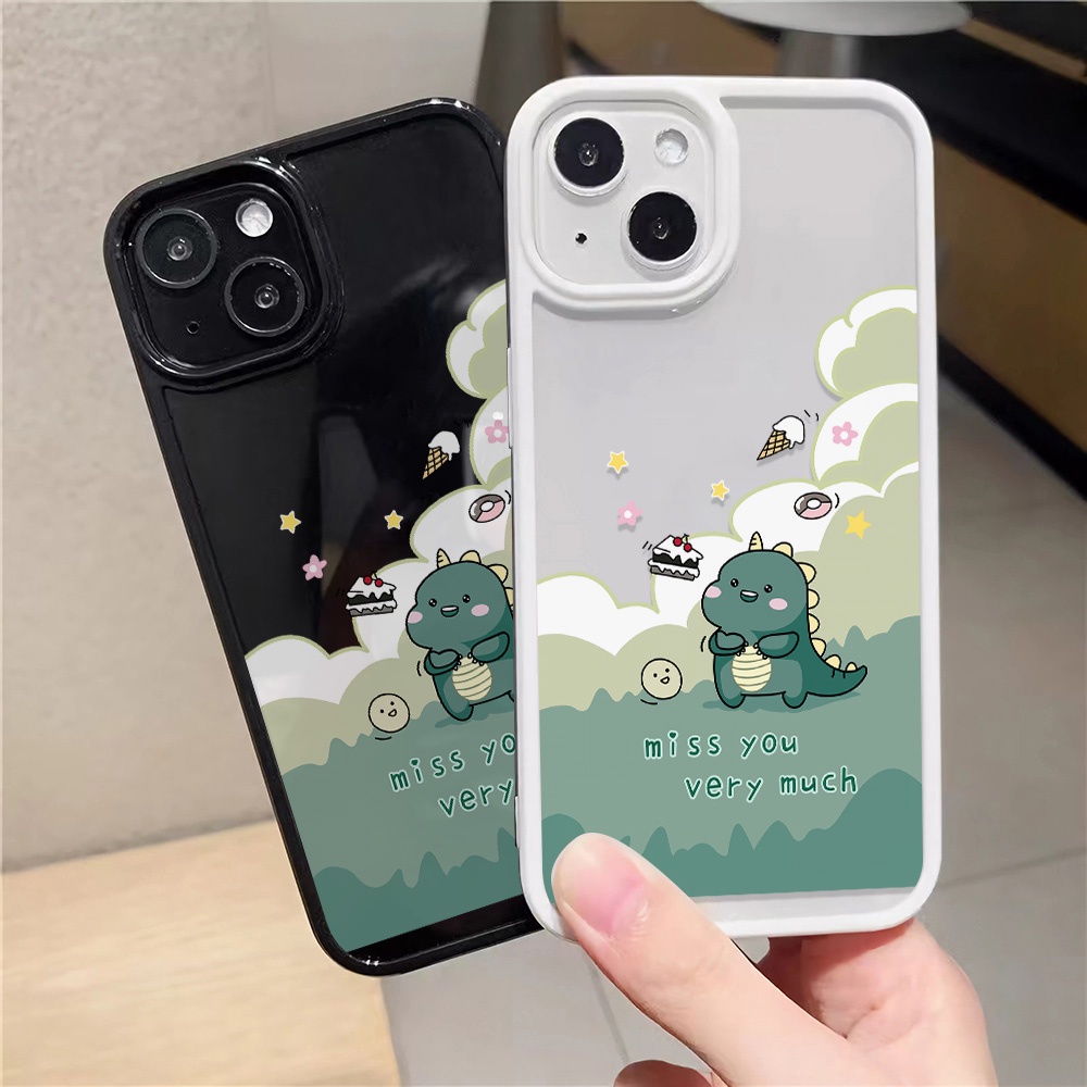 Ốp Điện Thoại Nhựa Acrylic Cứng Trong Suốt Hình Khủng Long Màu Xanh Lá Cho iphone 14promax 11 13 12 7Plus 8 X XS Max