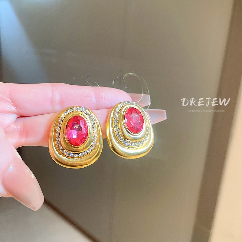DREJEW Khuyên tai hình oval dát đá zircon phong cách Mỹ thời trang cho nữ