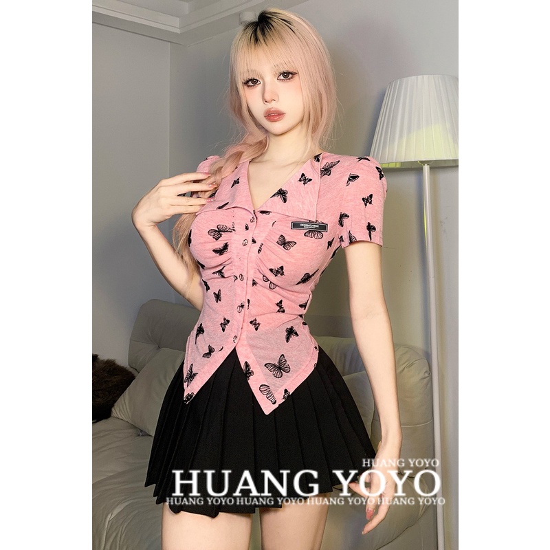 Áo Croptop Tay Ngắn In Hình Bướm Màu Hồng Thời Trang Cho Bé Gái 2023