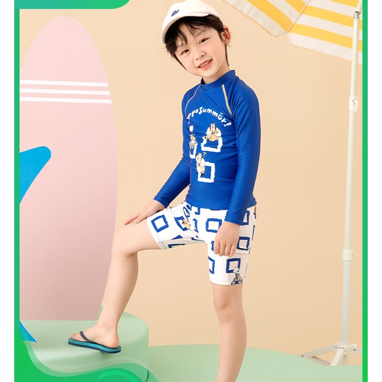 Bộ Đồ Bơi Kappa Tay Dài Họa Tiết Hoạt Hình Dễ Thương Cho Bé Trai