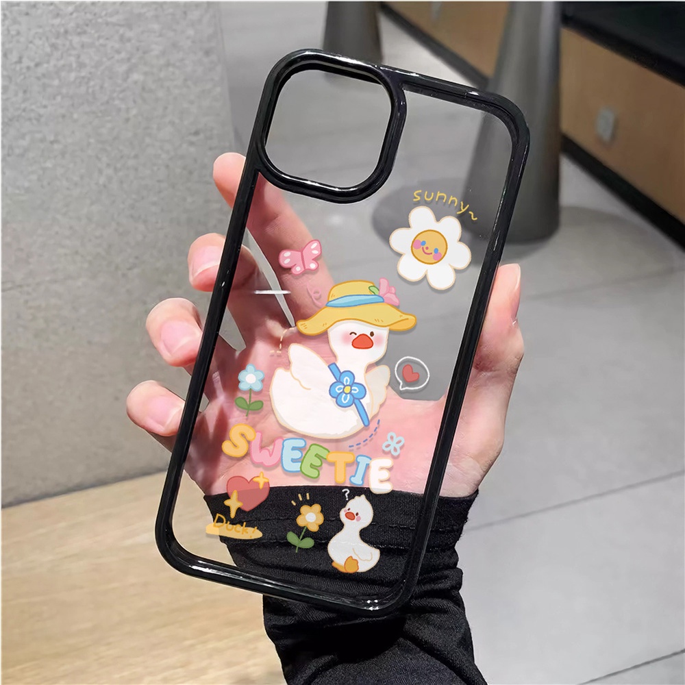 Ốp Điện Thoại Nhựa Acrylic Cứng Trong Suốt Hình Vịt Hoa Hướng Dương Cho iphone 14promax 11 13 12 7Plus 8 X XS Max
