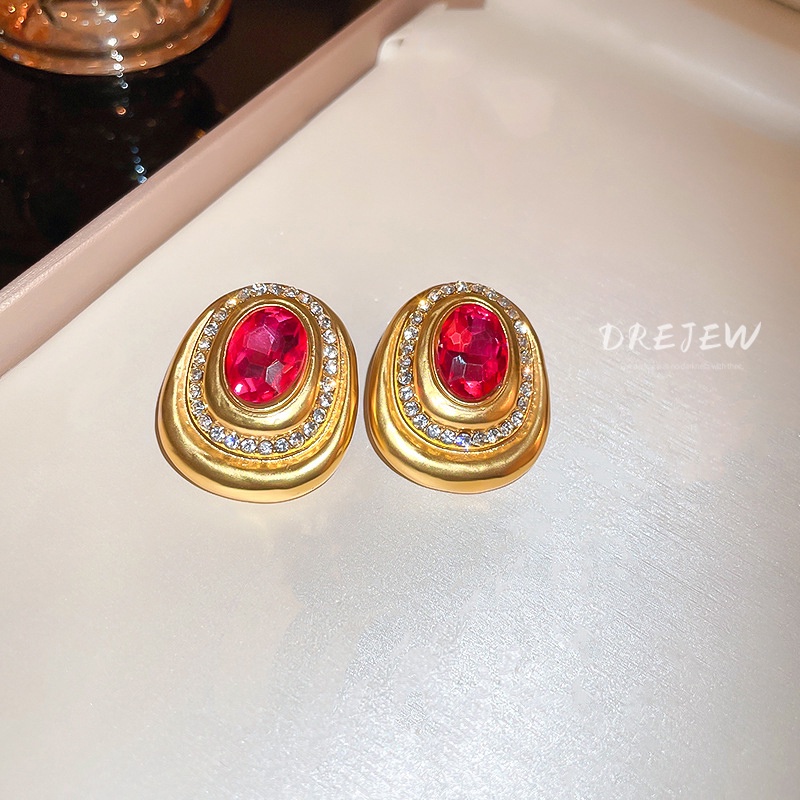 DREJEW Khuyên tai hình oval dát đá zircon phong cách Mỹ thời trang cho nữ