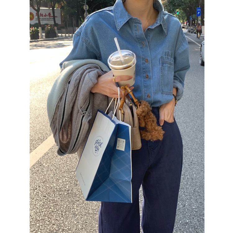 Áo sơ mi Jean Denim nữ Dài tay Form rộng Cao cấp Hàn Quốc Áo sơ mi bò nữ Tay dài Ulzzang Thời trang