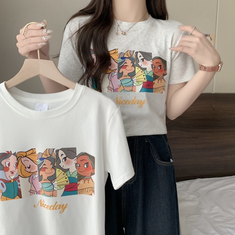 SUXI Áo thun ngắn tay cổ tròn dáng rộng thời trang hàn quốc dành cho nữ