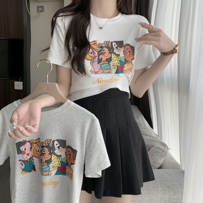 SUXI Áo thun ngắn tay cổ tròn dáng rộng thời trang hàn quốc dành cho nữ