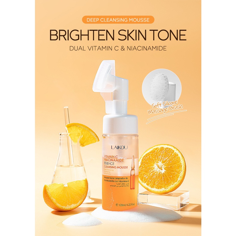 Sữa Rửa Mặt LAIKOU Vitamin C 120ml Làm Sạch Sâu Lỗ Chân Lông