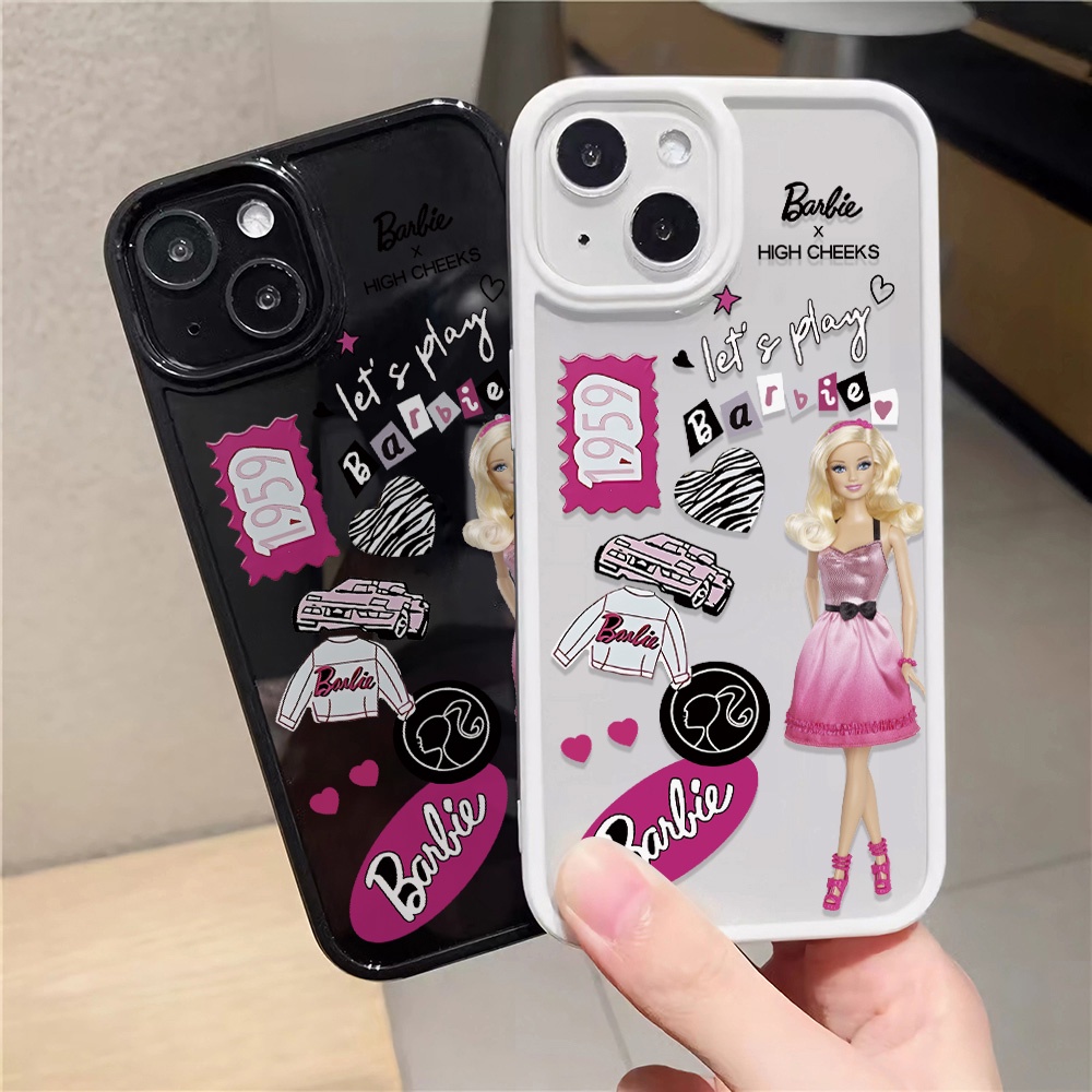 Ốp Điện Thoại Acrylic Trong Suốt In Hình Búp Bê Barbie Màu Hồng Cho iphone 14promax 11 13 12 7Plus 8 X XS Max