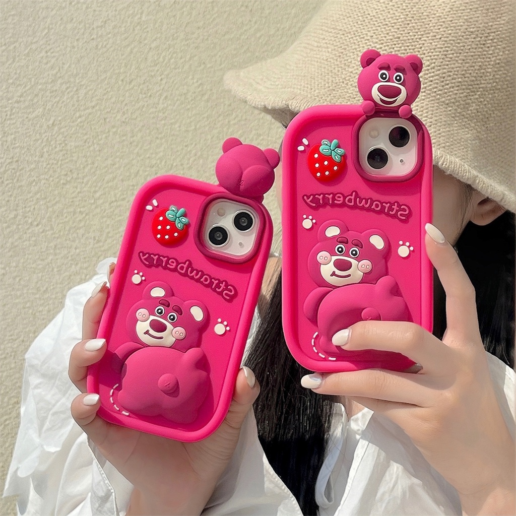 Ốp Điện Thoại Silicone In Hình Gấu Dâu Tây Cho Iphone 14 ProMax 13Promax 11Promax 12ProMax