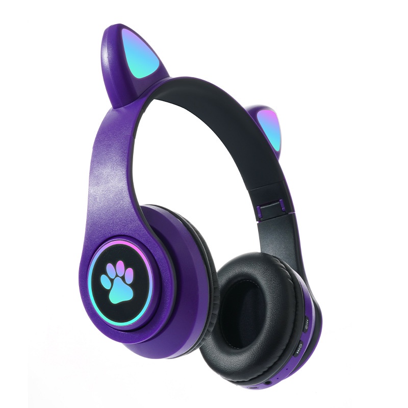 Tai Nghe Bluetooth Không Dây Hình Tai Mèo Dễ Thương Có Đèn LED Phát Sáng Gấp Gọn Được