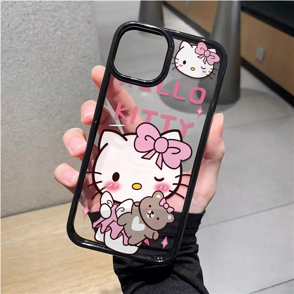 Ốp Điện Thoại Nhựa Acrylic Cứng Trong Suốt Hình Hello Kitty Gấu Cho iphone 14promax 11 13 12 7Plus 8 X XS Max