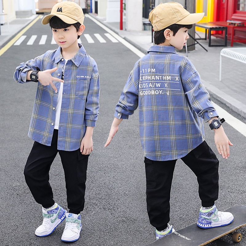 Áo Sơ Mi Cotton Tay Dài Thời Trang Xuân Thu 2023 Dành Cho Bé Trai 3-14 Tuổi