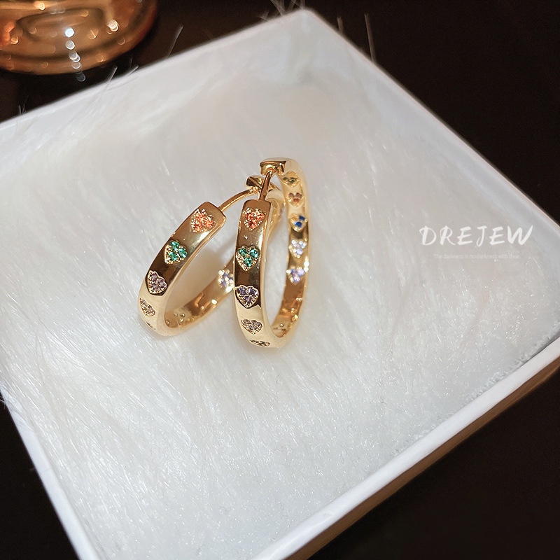 DREJEW Khuyên tai bạc hình tròn đính đá zircon đơn giản thời trang cho nữ