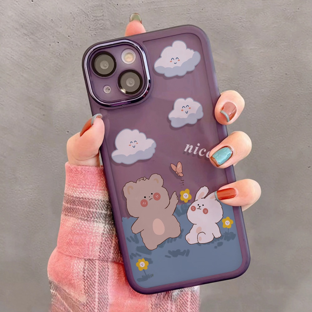 Miếng Dán Bảo Vệ lens Chụp Hình Bằng Kim Loại Hình Gấu / Thỏ / Đám Mây Cho iphone 14promax 11 13 12 7