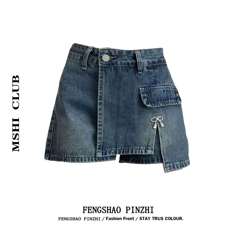 Quần Short Denim Lưng Cao Ống Rộng Lệch Tà Màu Xanh Dương Phong Cách Hàn Quốc Thời Trang Mùa Hè Mới Cho Nữ