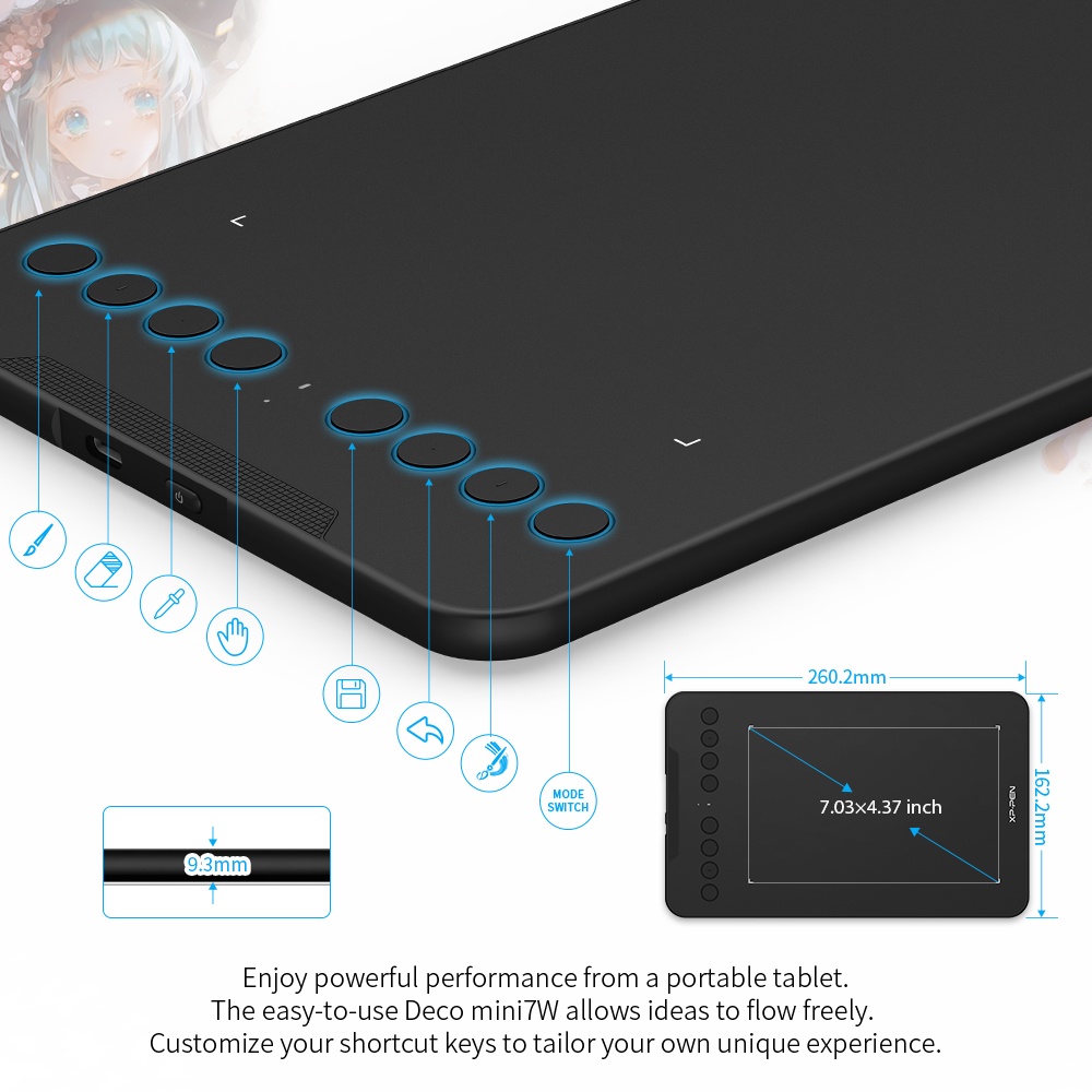 Bảng vẽ điện tử không dây XPPen Deco mini 7W chức năng nghiêng kết nối USB-C sang USB-C cho Android & PC/ laptop