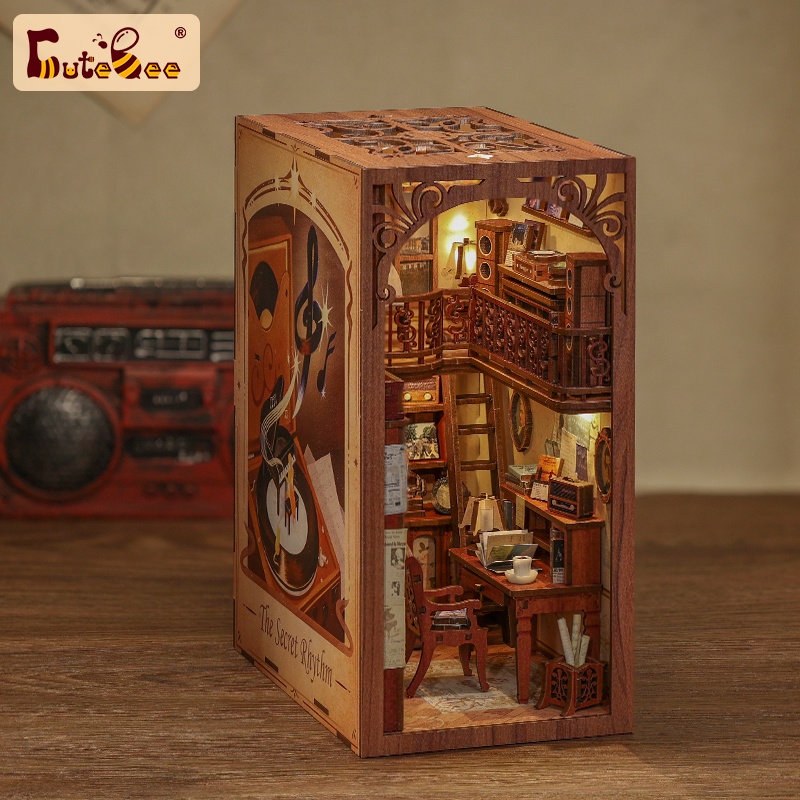 CUTEBEE Mô Hình Nhà Gỗ DIY Book Nook Trang Trí Kệ sách Có Đèn LED The Secret Hythm SZ03
