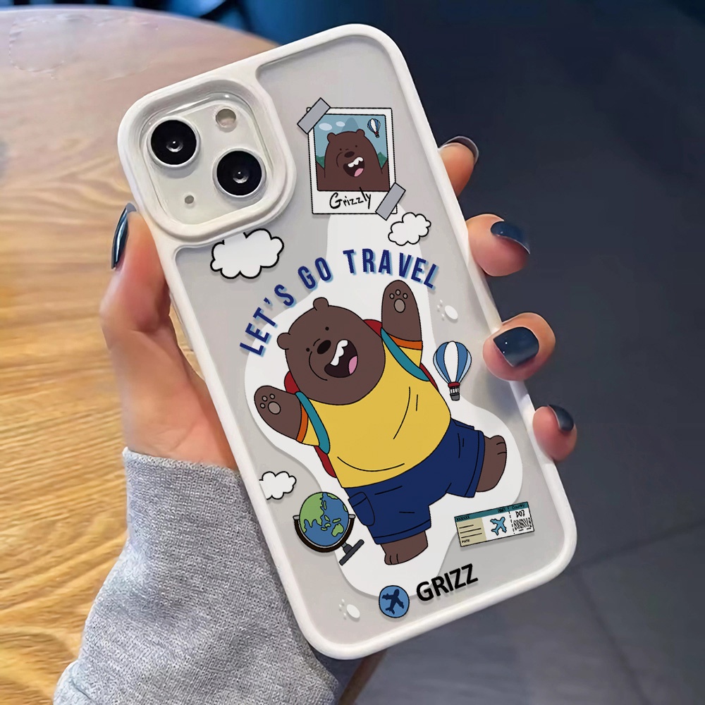 Ốp Điện Thoại Nhựa Acrylic Cứng Trong Suốt In Hình Gấu Trắng Hoạt Hình Cho iphone 14promax 11 13 12 7Plus 8 X XS Max