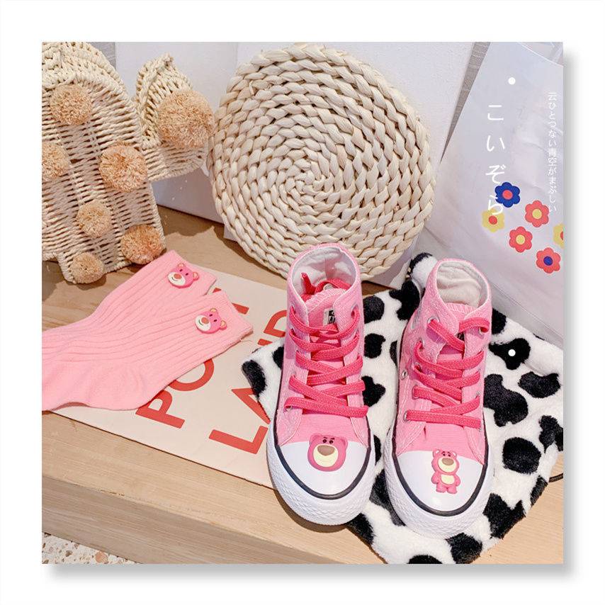 * * Gi Y thao B G i * Giày Cao Cổ Bằng Vải Bạt Thoáng Khí Hình Gấu Hoạt Họa Phong Cách Xuân Thu Mới Cho Mẹ Và bé