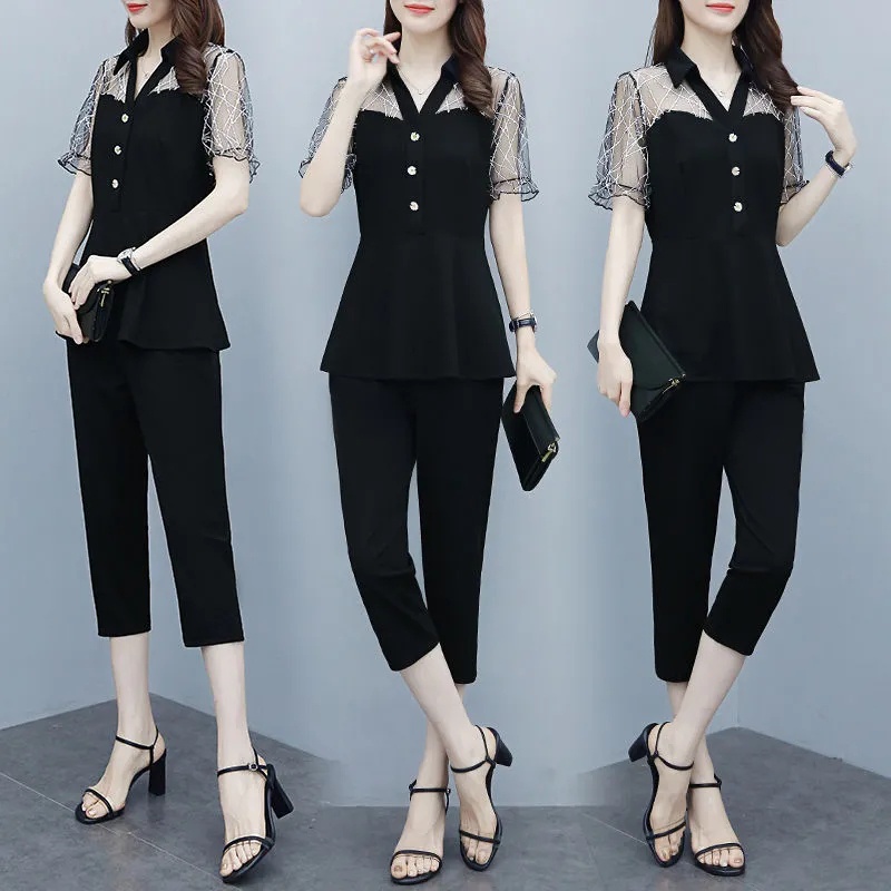 Women Plus Size Short Sleeve Top + Pants Set C10074