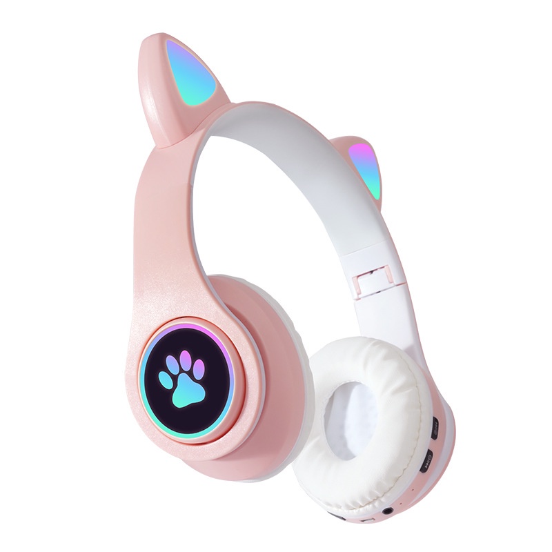 Tai Nghe Bluetooth Không Dây Hình Tai Mèo Dễ Thương Có Đèn LED Phát Sáng Gấp Gọn Được