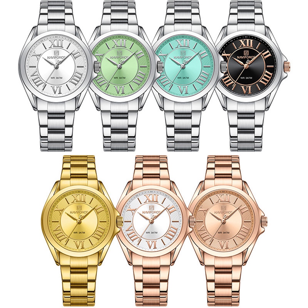 Naviforce Đồng Hồ Đeo Tay Thạch Anh Số La Mã Không Thấm Nước Bằng Thép Không Gỉ Tinh Tế Tối Giản Sáng Tạo Cho Nữ