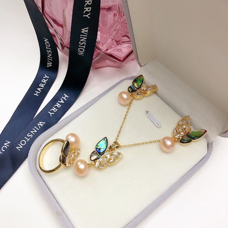 Set Trang Sức Ba Món Đính Ngọc Trai Tự Nhiên Thời Trang Cho Nữ