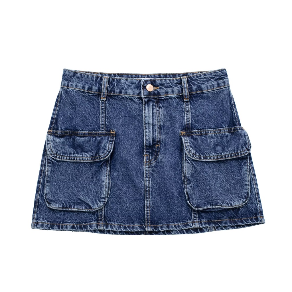 Zara Chân Váy Yếm denim 23 Phong Cách Âu Mỹ Lưng Cao 6147 / 033