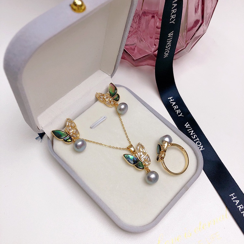 Set Trang Sức Ba Món Đính Ngọc Trai Tự Nhiên Thời Trang Cho Nữ