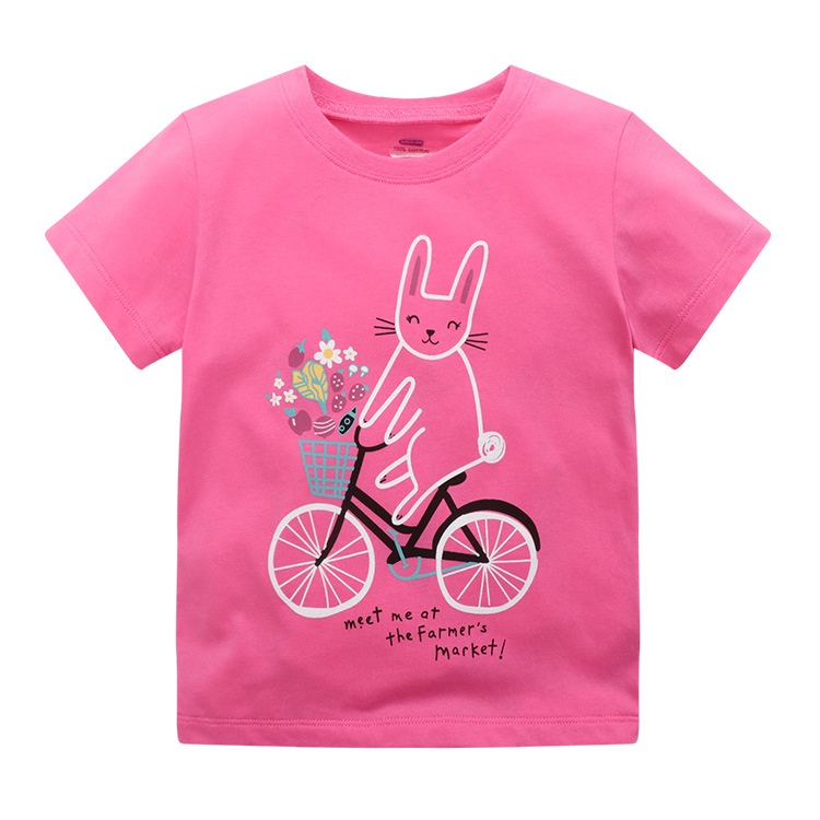 Áo Thun Cotton Cổ Tròn Tay Ngắn In Họa Tiết Hoạt Hình Thời Trang Mùa Hè 2023 Cho Bé Gái