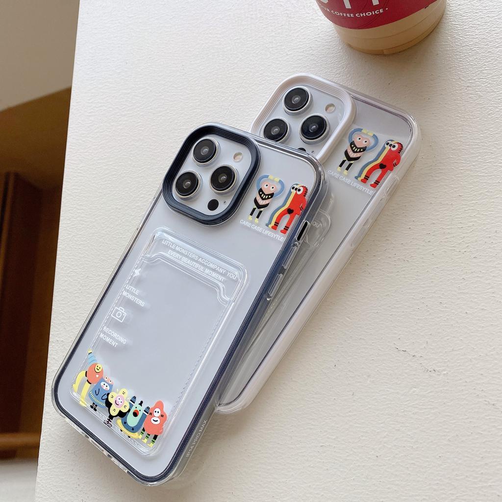 Ốp Điện Thoại Trong Suốt Họa Tiết Quái Vật 3 Trong 1 Có Ngăn Đựng Thẻ Cho iPhone 14promax 13 12 11 7Plus X XR XSMAX