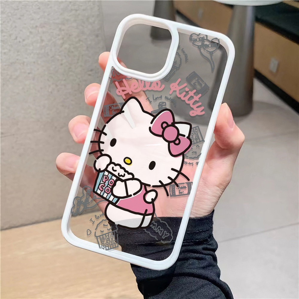Ốp Điện Thoại Nhựa Acrylic Cứng Trong Suốt In Hình Hello Kitty Màu Hồng Cho iphone 14promax 11 13 12 7Plus 8 X XS Max