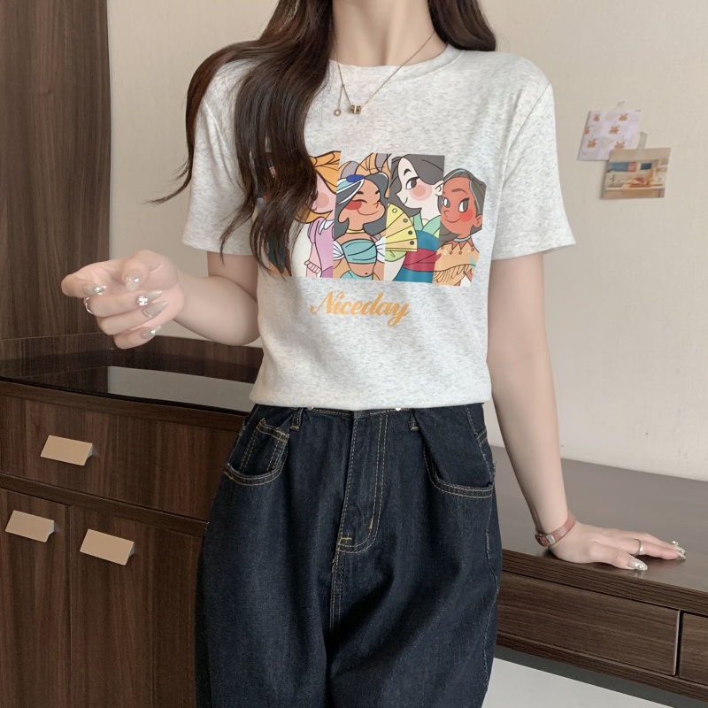 SUXI Áo thun ngắn tay cổ tròn dáng rộng thời trang hàn quốc dành cho nữ