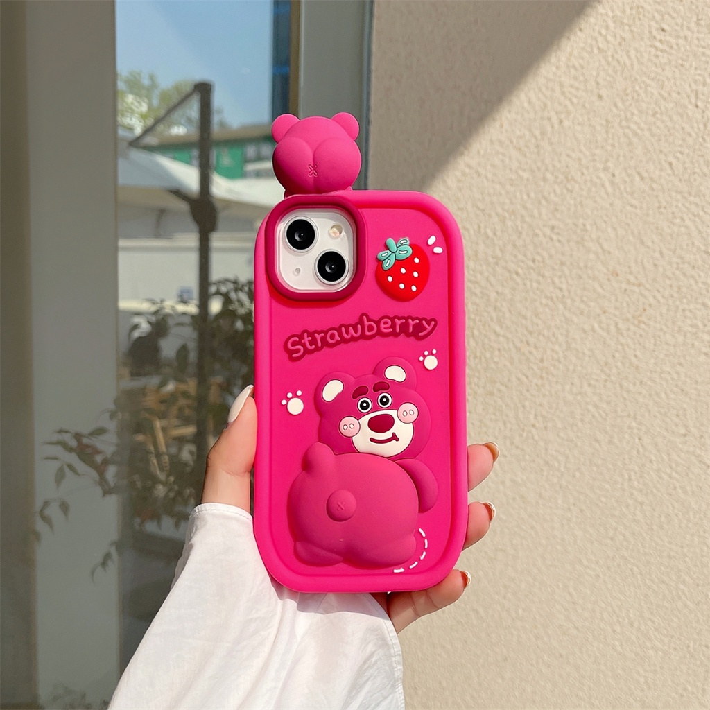 Ốp Điện Thoại Silicone In Hình Gấu Dâu Tây Cho Iphone 14 ProMax 13Promax 11Promax 12ProMax