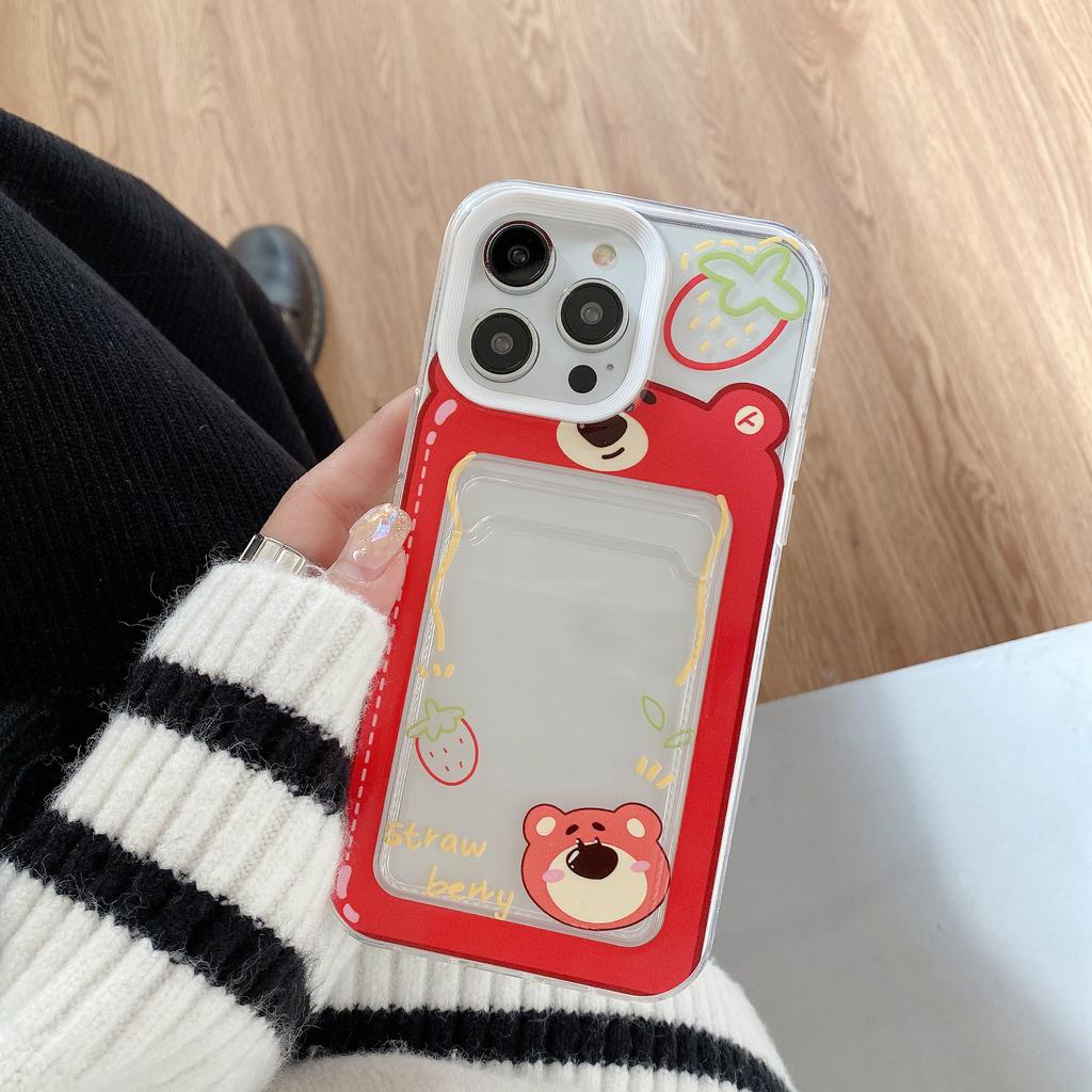 Ốp Điện Thoại in Hình Gấu 3 Trong 1 Có Ngăn Đựng Thẻ Cho iPhone 14promax 13 12 11 7Plus X XR XSMAX