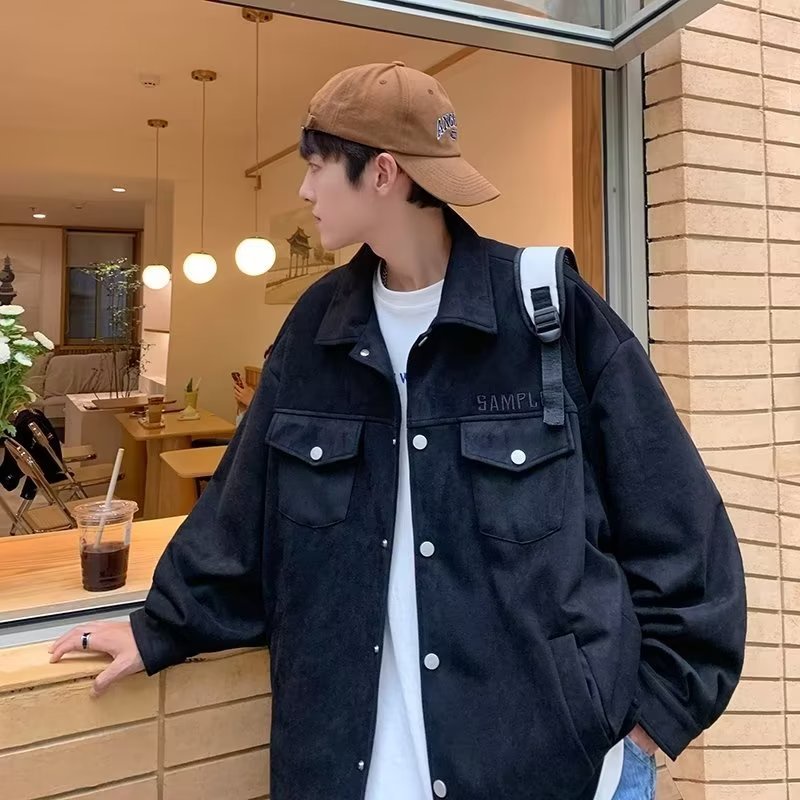 Áo Khoác Da Lộn Thêu Chữ Cao Cấp Phong Cách Đường Phố Mỹ Cổ Điển Size M-2XL