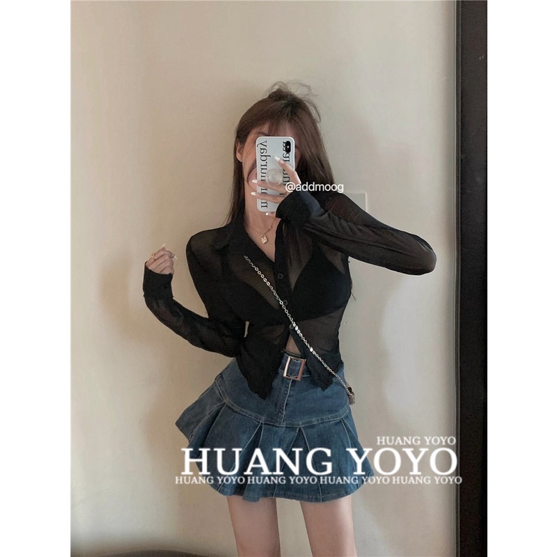 Áo Croptop Tay Dài Chống Nắng Cổ Polo Phối Ren Thời Trang Mùa Hè Quyến Rũ Cho Nữ