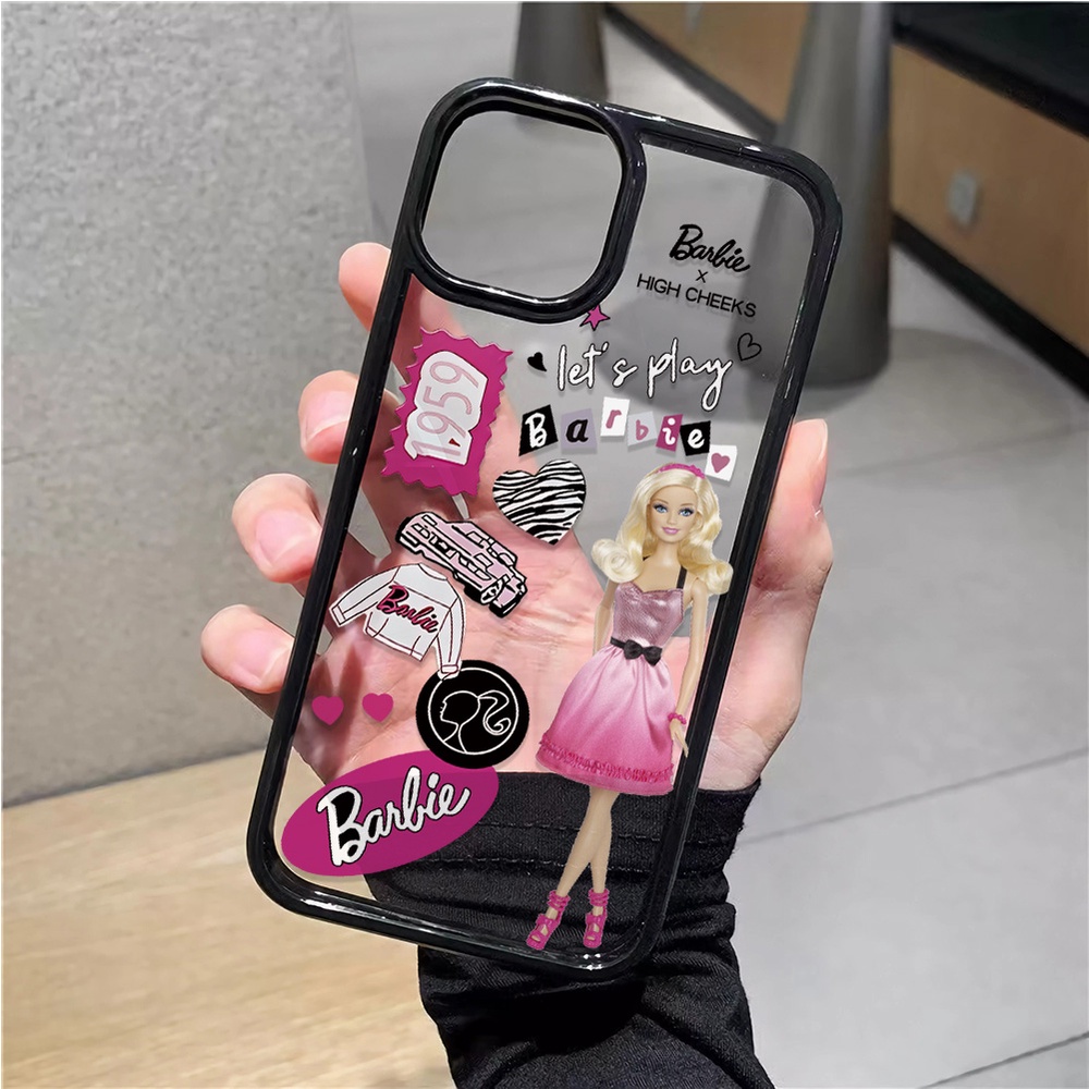 Ốp Điện Thoại Acrylic Trong Suốt In Hình Búp Bê Barbie Màu Hồng Cho iphone 14promax 11 13 12 7Plus 8 X XS Max