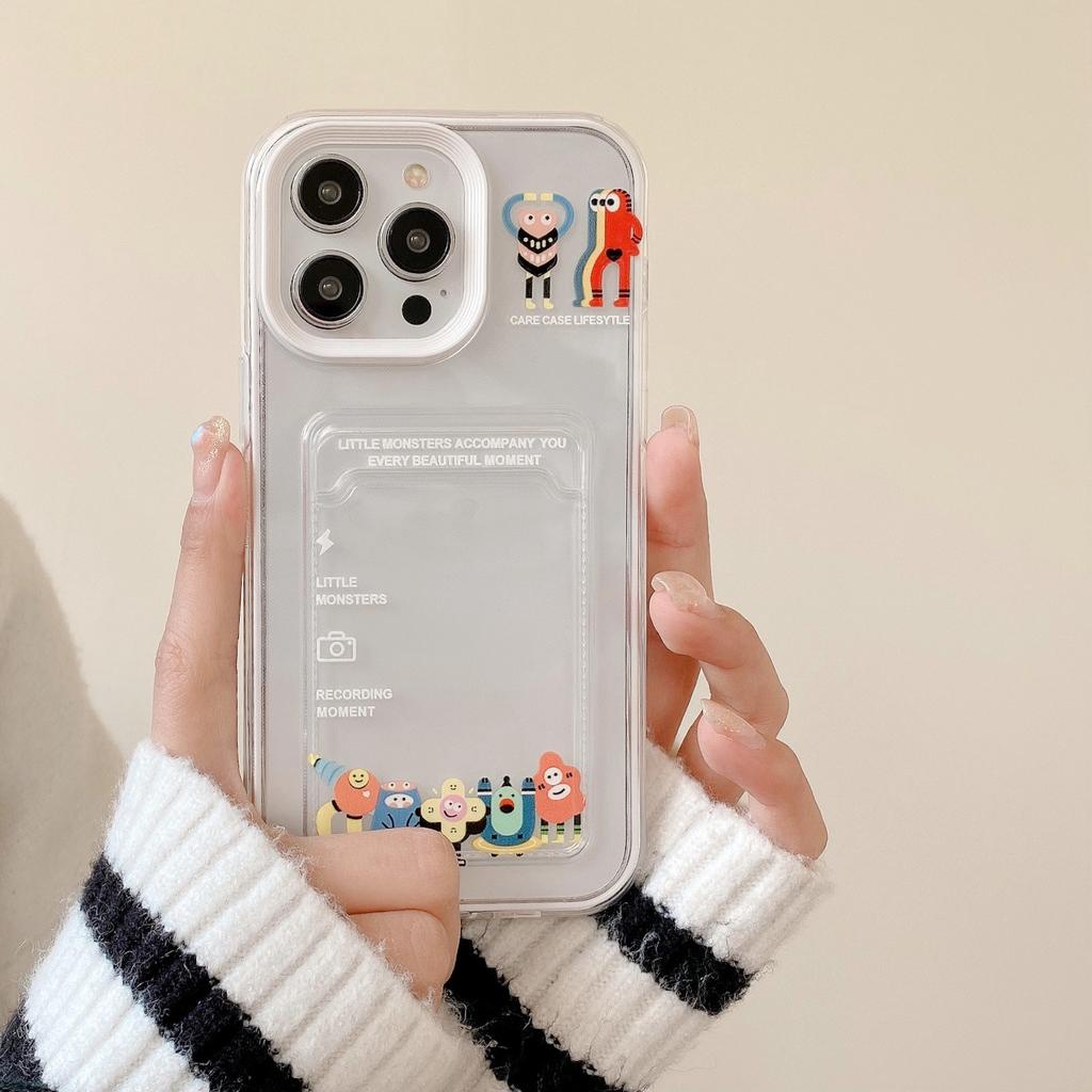 Ốp Điện Thoại Trong Suốt Họa Tiết Quái Vật 3 Trong 1 Có Ngăn Đựng Thẻ Cho iPhone 14promax 13 12 11 7Plus X XR XSMAX