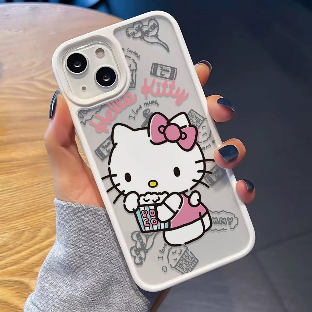 Ốp Điện Thoại Nhựa Acrylic Cứng Trong Suốt In Hình Hello Kitty Màu Hồng Cho iphone 14promax 11 13 12 7Plus 8 X XS Max