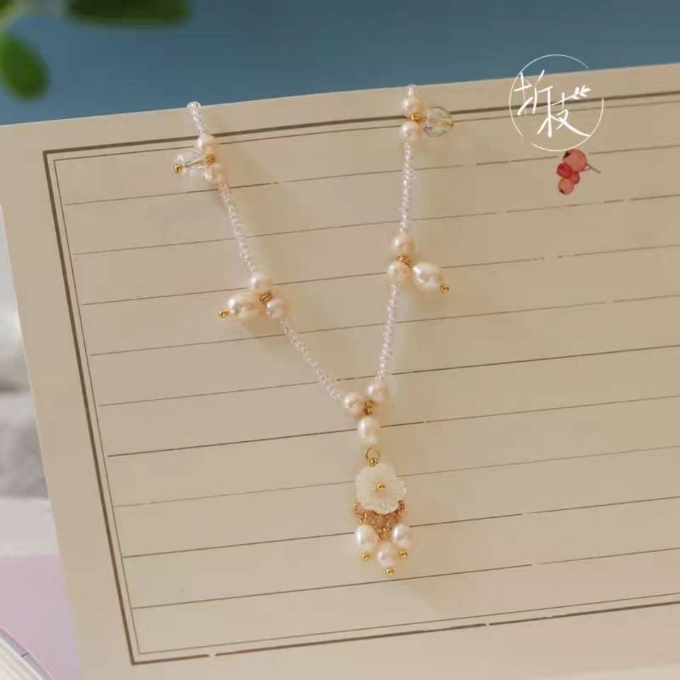 Vòng Cổ Sườn Xám Tua Rua Vỏ Sò Bướm Đính Ngọc Trai Thủ Công Cổ Điển Dạng Gập Mềm Mại Trang Trí Trán Trang Phục Hóa