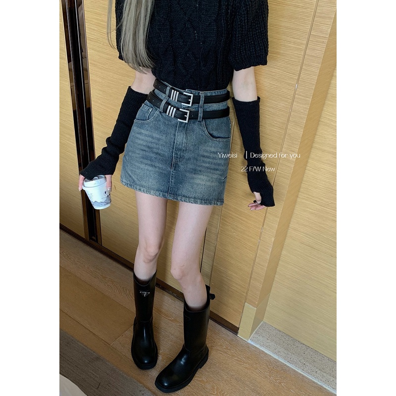 60944 Miễn Phí 2 Thắt Lưng Váy Denim Cạp Cao Hakama