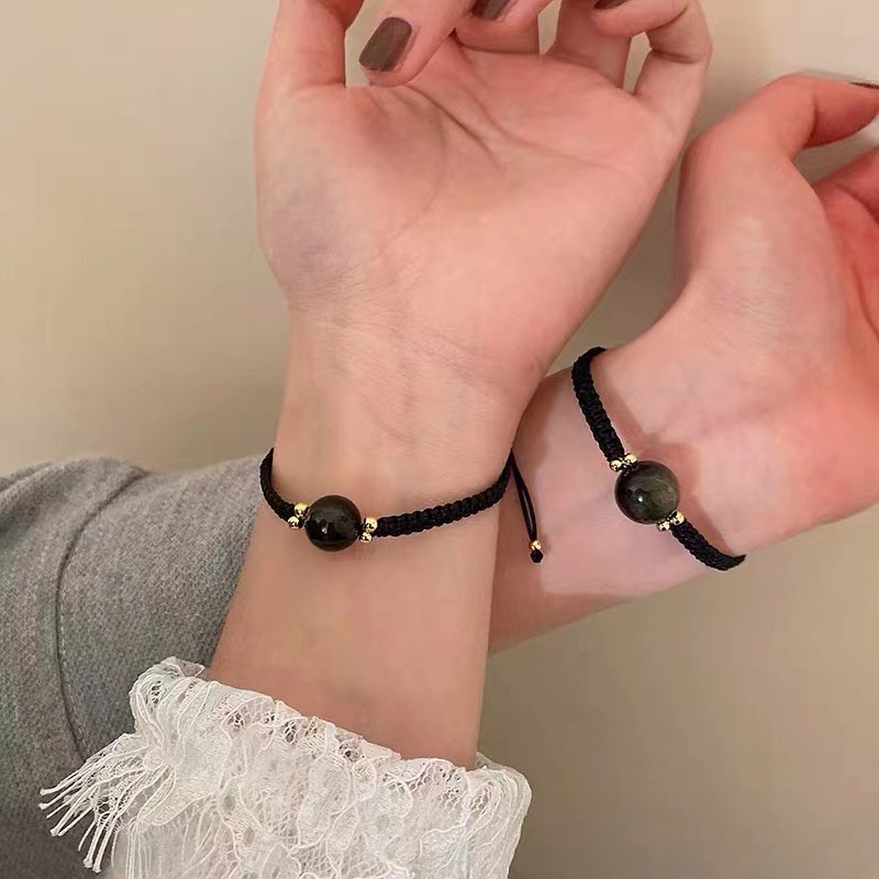 Vòng Tay Dây Bện Màu Đen Handmade Có Thể Điều Chỉnh Dành Cho Cặp Đôi / Tình Bạn