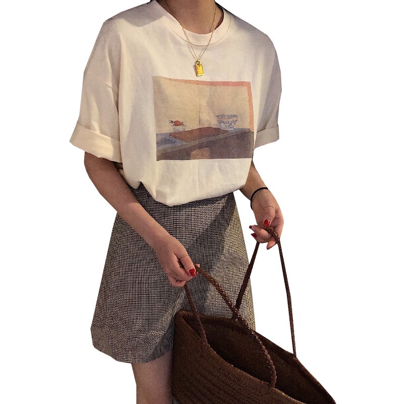 Áo Thun Nữ Ngắn Tay Cổ Tròn Thời Trang Hàn