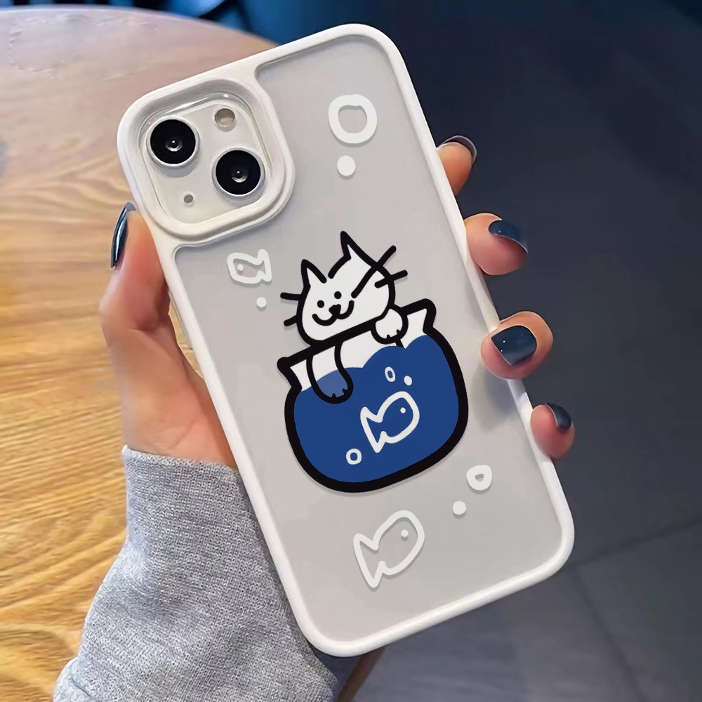 Ốp Điện Thoại Acrylic Cứng Trong Suốt In Hình Mèo Bắt Cá Thời Trang Cho iphone 14promax 11 13 12 7Plus 8 X XS Max